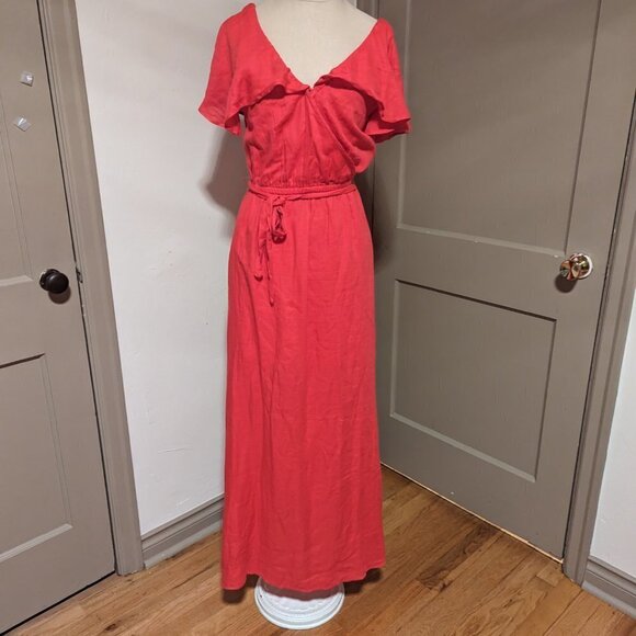 Billabong Dance All Night Knit Maxi Dress Flutter Sleeve Bright Pink Fuschia - Picture 4 of 9